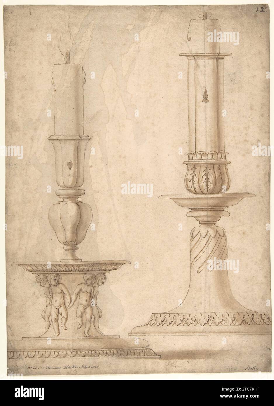 Design pour deux chandeliers avec bases décorées 1949 par Giulio Romano Banque D'Images