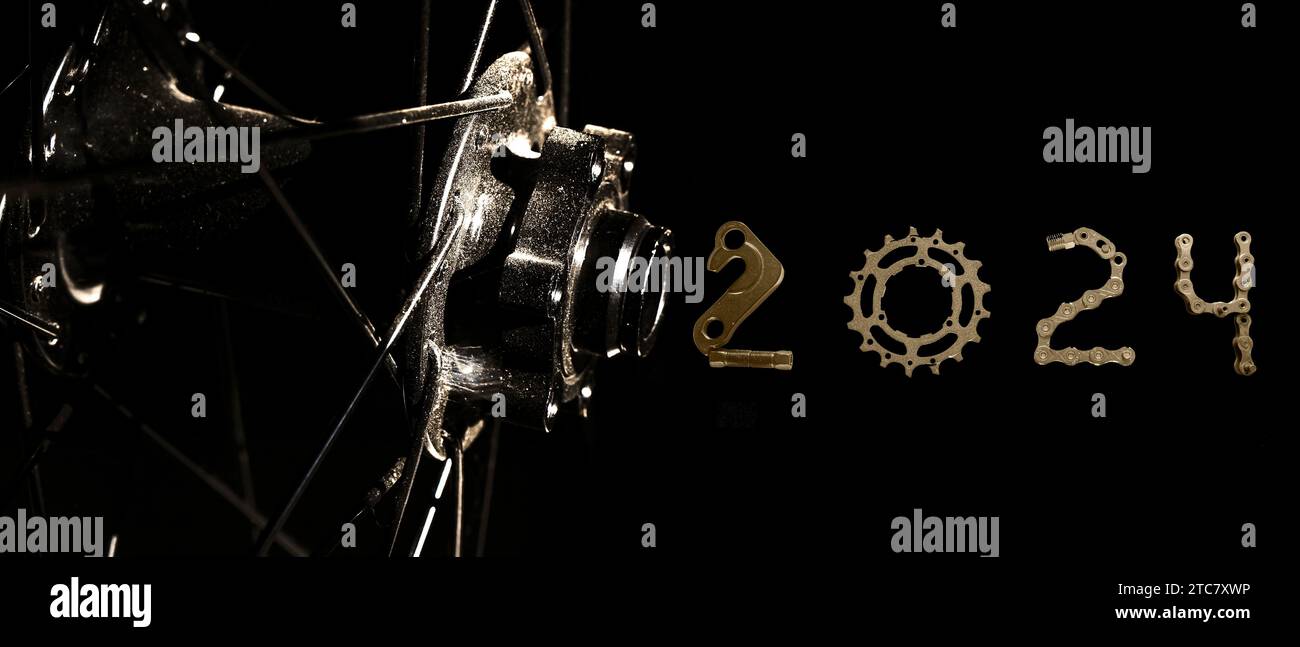 Cassette de vélo avec numéro 2024 pour le concept du nouvel an Banque D'Images