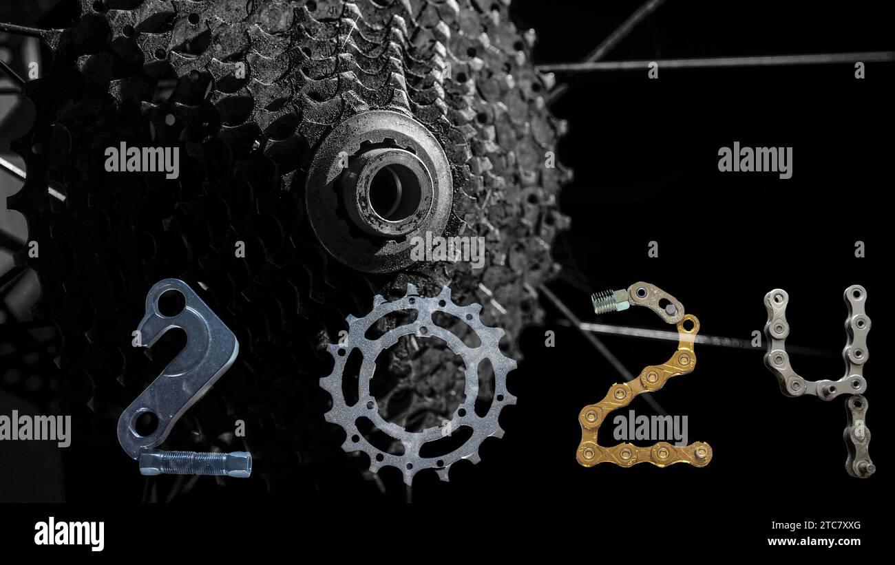 Cassette de vélo avec numéro 2024 pour le concept du nouvel an Banque D'Images