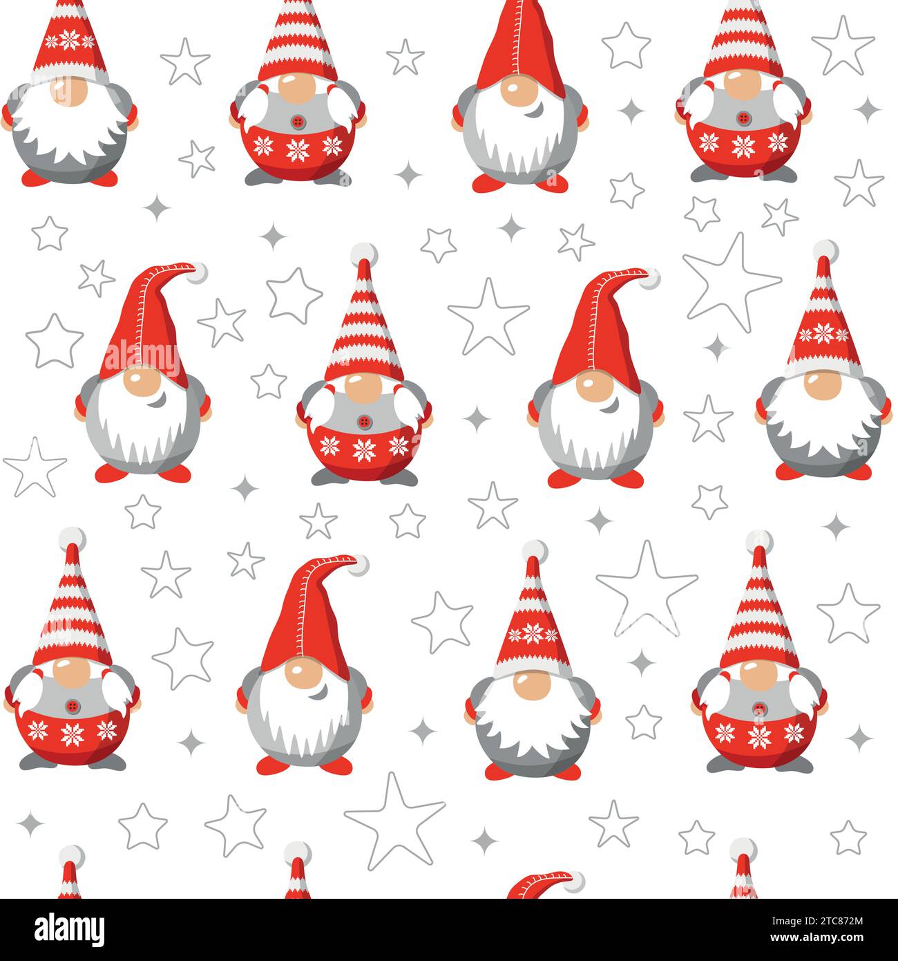 Vecteur Seamless motif gnomes de noël isolé sur blanc. Personnages de dessins animés. Conception de Noël pour la décoration de vacances, salutation. Illustration de Vecteur