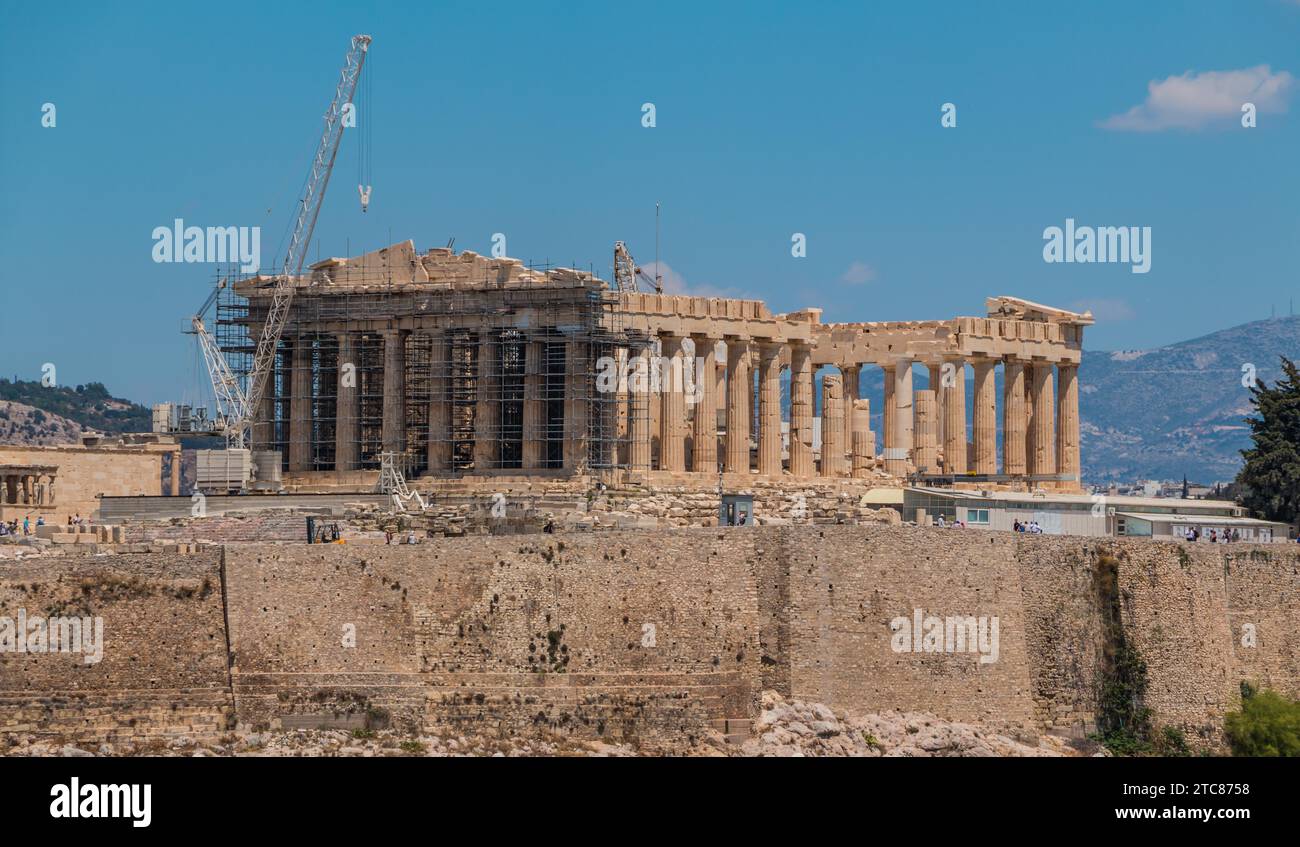 Une photo du Parthénon vu de la colline Filopapou Banque D'Images