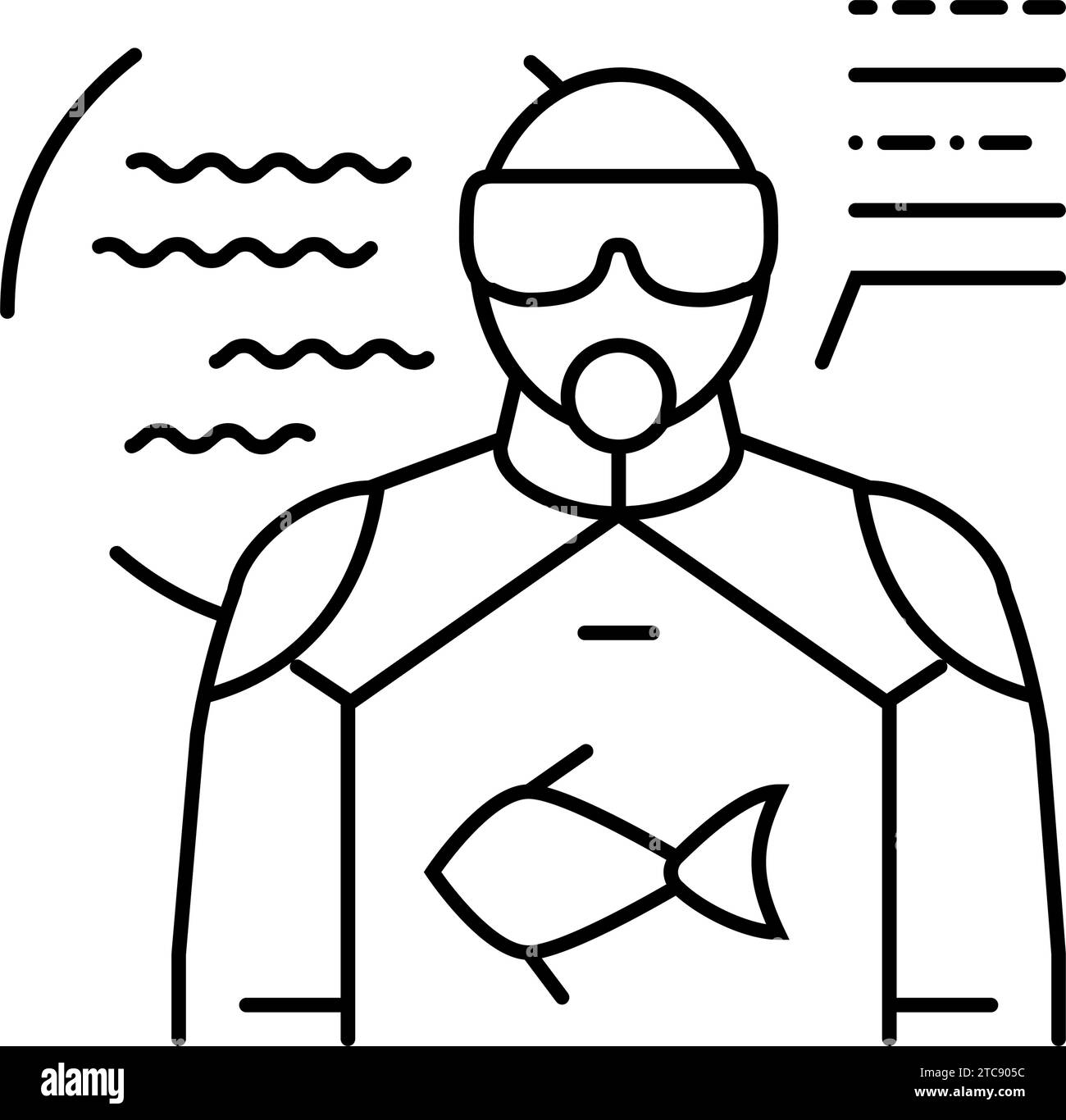 illustration vectorielle de l'icône de la ligne de travail du biologiste marin Illustration de Vecteur