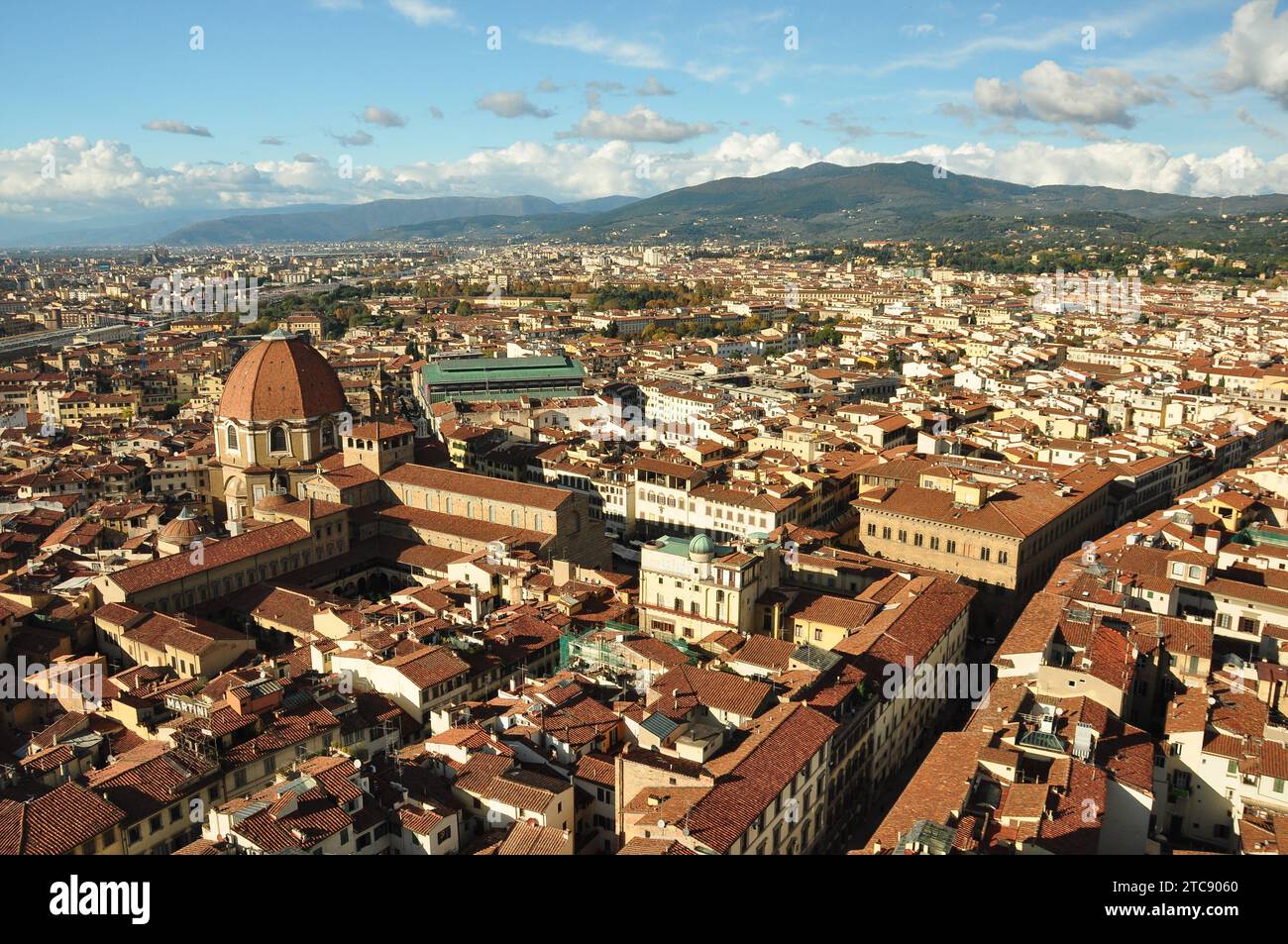 L'horizon et les toits de Florence Italie vus du clocher. Banque D'Images