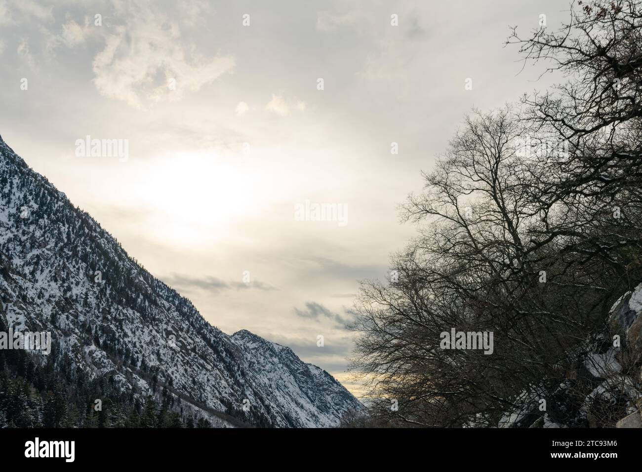 le col de montagne menant de salt lake city à la station de ski snowbird. La neige coiffait les montagnes et le ciel était magnifique. Banque D'Images