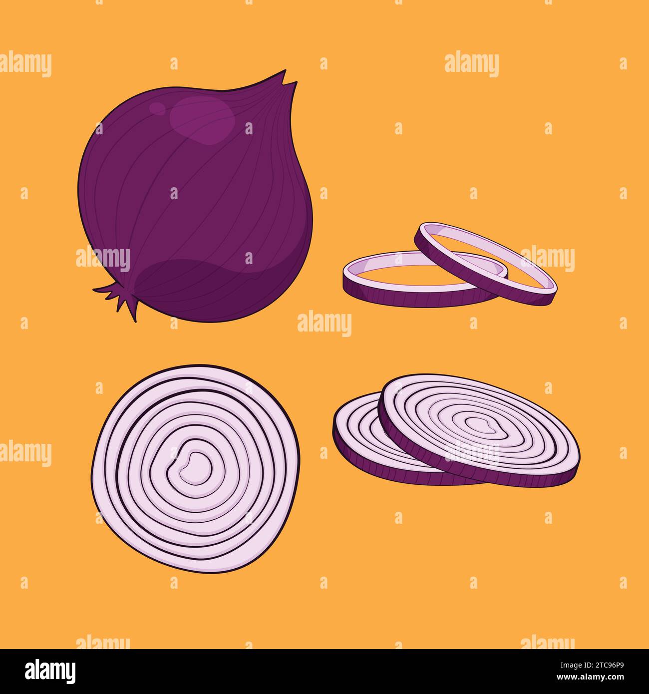 Oignon frais Half Cut Onion Vector Illustration icône oignon anneau légume Illustration de Vecteur