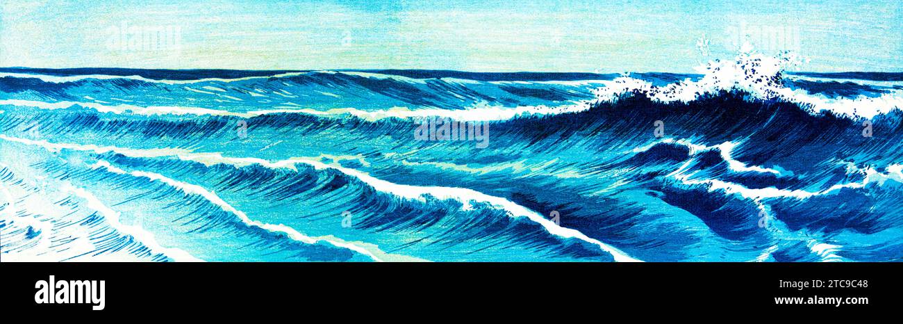 Ocean Waves vintage estampes japonaises par Uehara Konen. Image originale de la Bibliothèque du Congrès. Banque D'Images