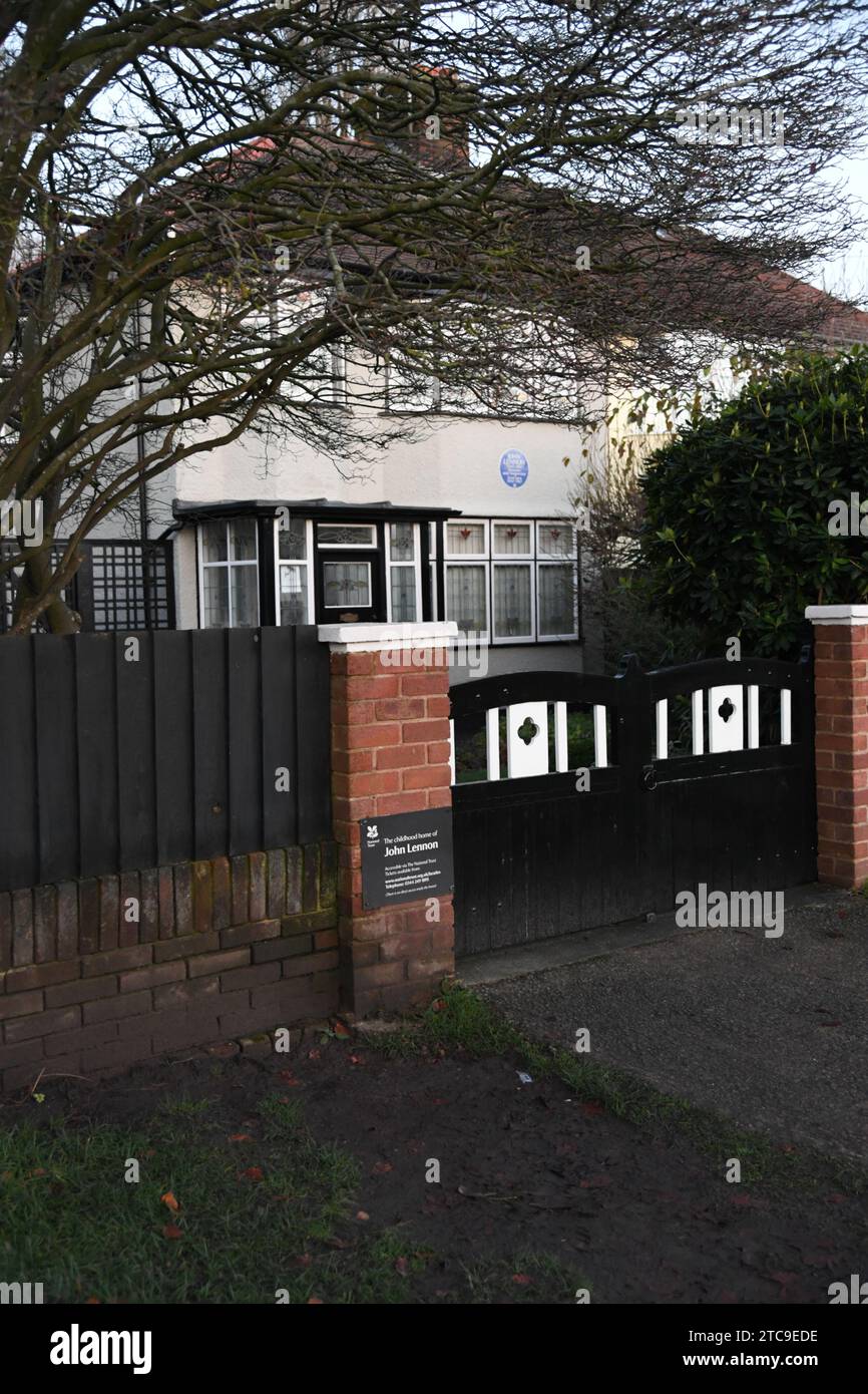 Liverpool, Royaume-Uni. 05 décembre 2023. Vue de la maison d'enfance de John Lennon à Liverpool, Angleterre, Royaume-Uni, le 5 décembre 2023. (Photo par Efren Landaos/Sipa USA) crédit : SIPA USA/Alamy Live News Banque D'Images