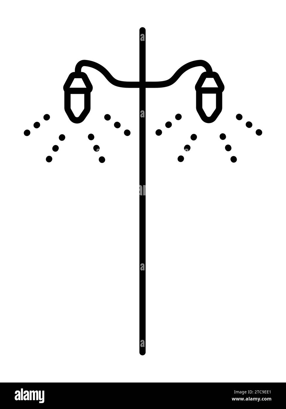Lampadaire double, icône de ligne noire vectorielle monochrome d'une simple lanterne rétro Illustration de Vecteur