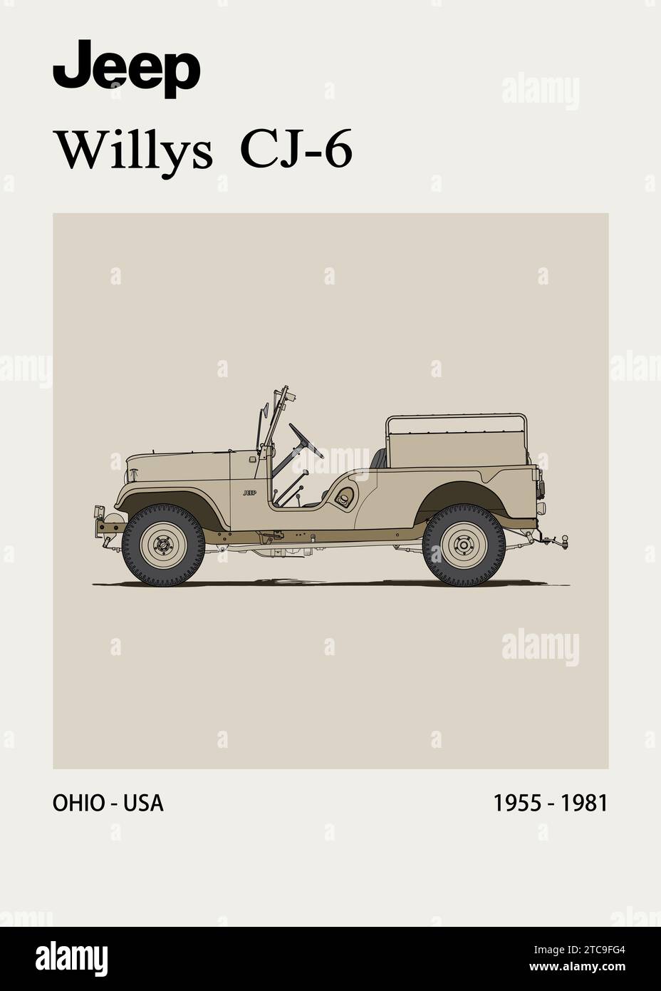 Willys 'Jeep' CJ-6, affiche Illustration de Vecteur