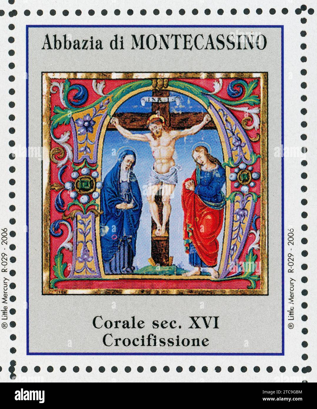 La Crucifixion. Abbaye de Montecassino timbres. chœur du 16e siècle. Banque D'Images
