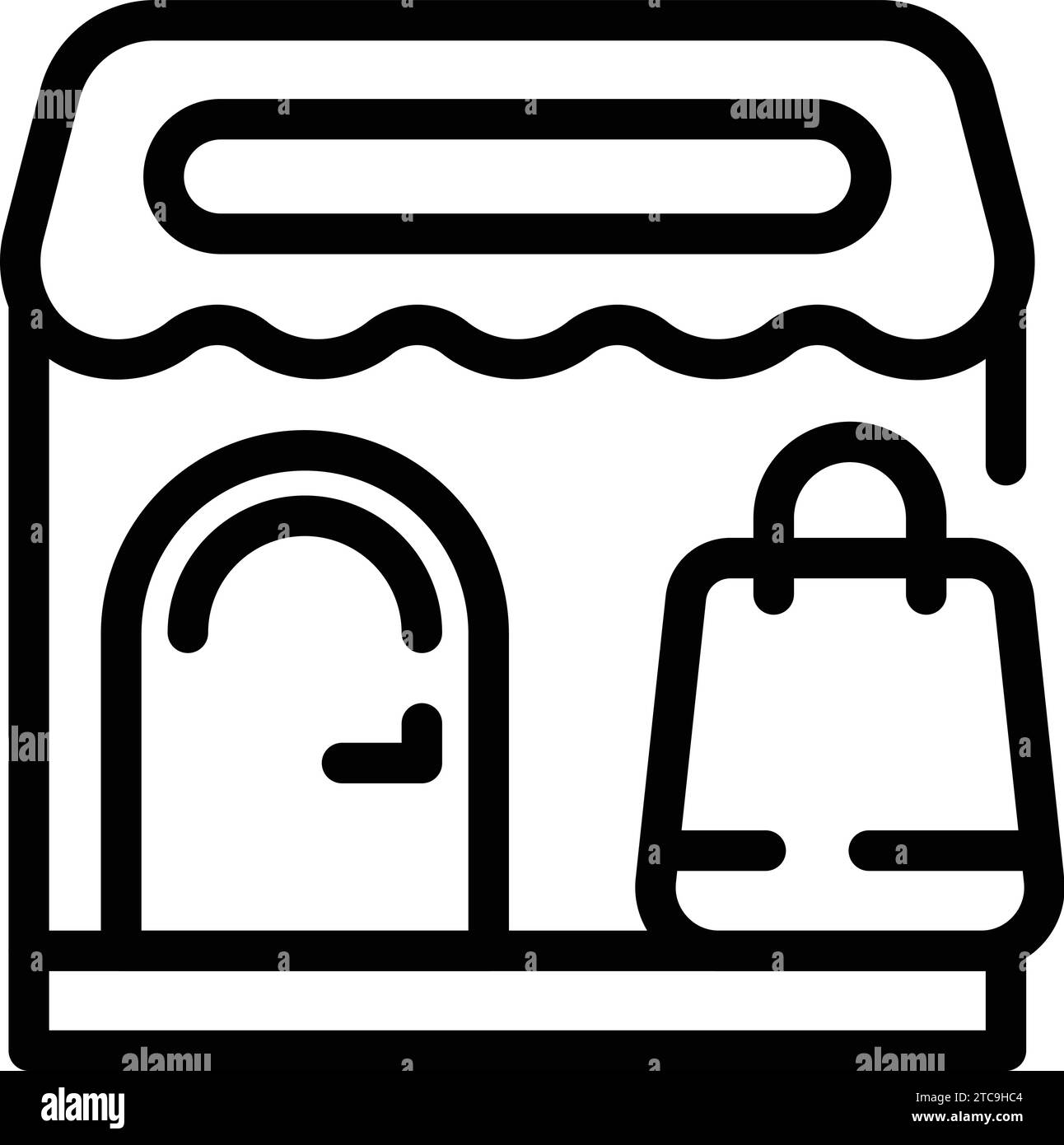 Vecteur de contour d'icône de centre commercial. Commerce de point de vente de supermarché. Chaîne commerciale Illustration de Vecteur