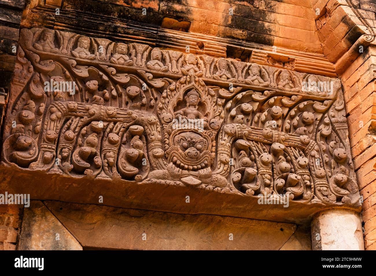 Prasat Hin Muang Tam, ancien temple hindou khmer, linteau de Pagode avec relief, Buri RAM, Isan, Thaïlande, Asie du Sud-est, Asie Banque D'Images