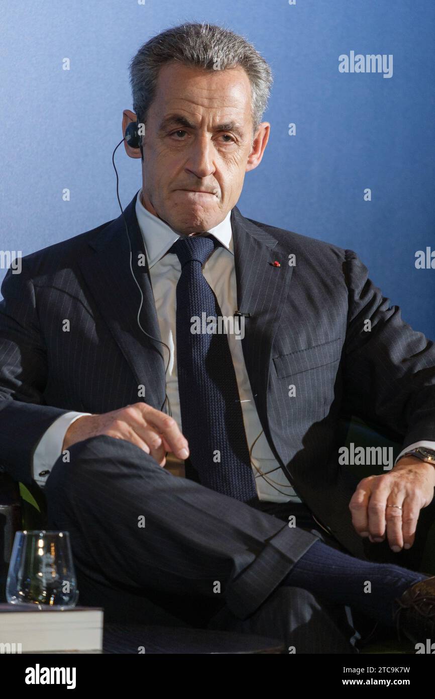 L'ancien président de la République française Nicolas Sarkozy lors de la présentation du livre "les années de luttes", au Mandarin Oriental rit Banque D'Images