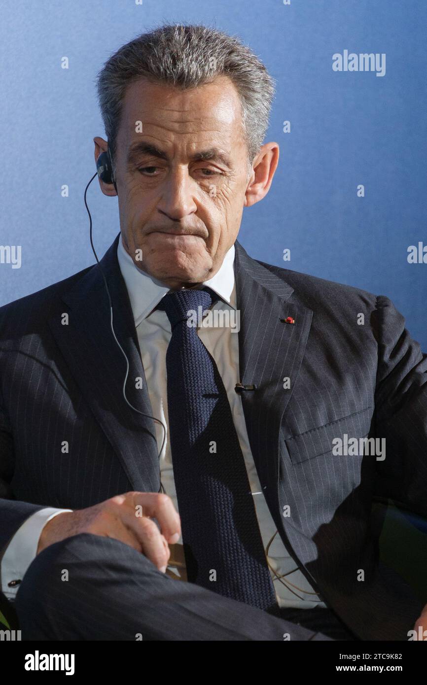 L'ancien président de la République française Nicolas Sarkozy lors de la présentation du livre "les années de luttes", au Mandarin Oriental rit Banque D'Images