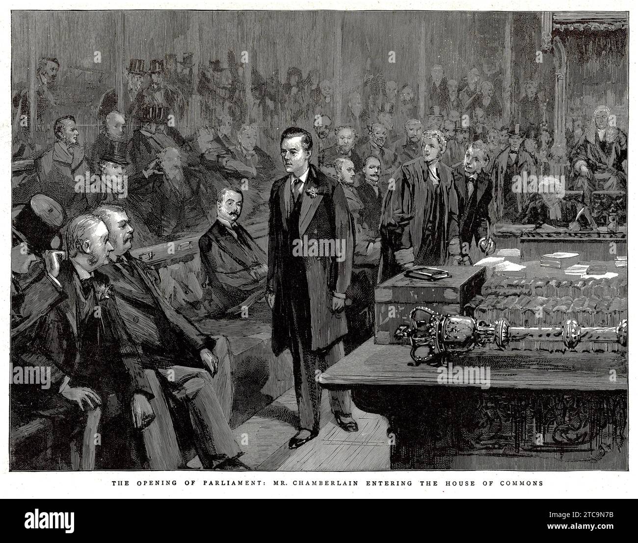 M. Chamberlain entrant à la chambre des communes pour l'ouverture du Parlement, publié en 1896 Banque D'Images