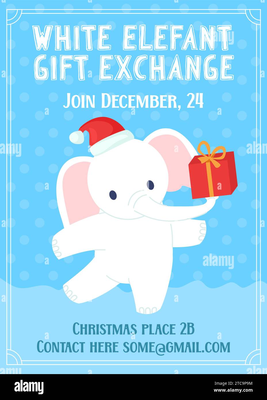 Modèle de partie de jeu de Noël d'échange de cadeau d'éléphant blanc Illustration de Vecteur