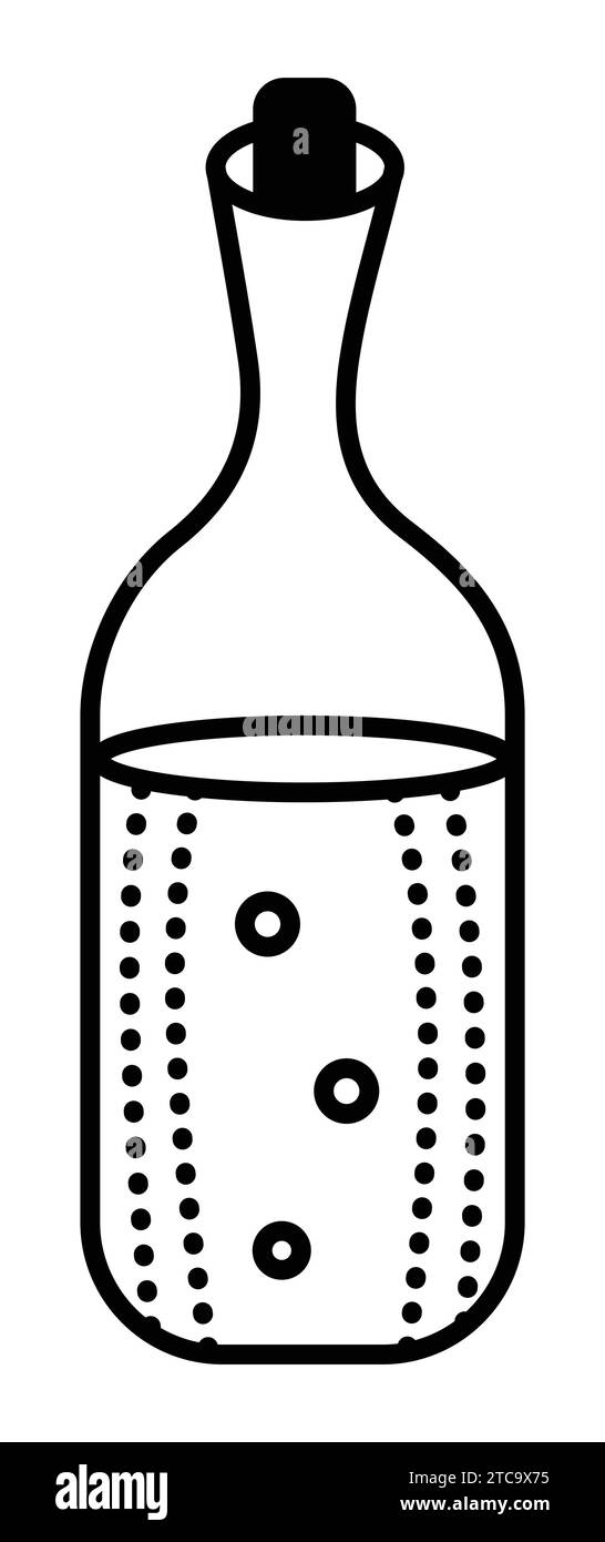 Bouteille avec liquide, pictogramme monochrome de boisson dans un récipient en verre, icône vectorielle de ligne noire Illustration de Vecteur