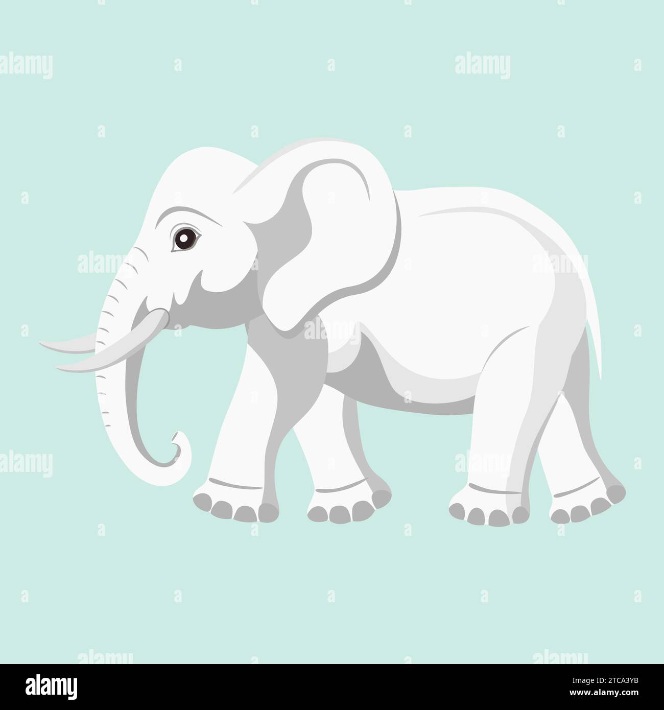 Vue latérale de l'éléphant indien de dessin animé. Grand mammifère terrestre. Le plus grand animal terrestre. Mammifère herbivore avec tronc, défenses et grandes oreilles. Illustration vectorielle Illustration de Vecteur