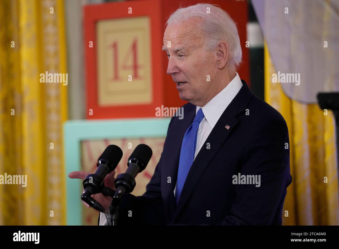 Washington, États-Unis. 11 décembre 2023. Le président Joe Biden prend la parole lors d'une réception de Hanoukka à la Maison Blanche à Washington DC, le lundi 11 décembre 2023. Photo de piscine par Jacquelyn Martin/UPI crédit : UPI/Alamy Live News Banque D'Images