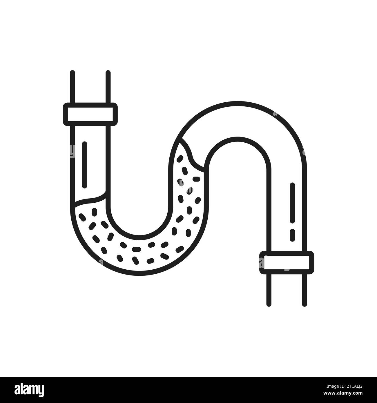 Icône d'entretien de plomberie avec tuyau de vidange fin obstrué. Piège à tuyau d'eau bloqué par vecteur de l'évier de cuisine ou de salle de bain, de l'égout de toilette ou de l'égout. Symbole relatif au nettoyage de la vidange ou à l'débouchage de la plomberie Illustration de Vecteur