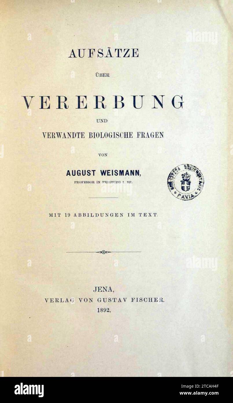 Weismann, août – Aufsätze über Vererbung und verwandte biologische Fragen, 1892 – BEIC 11801734. Banque D'Images