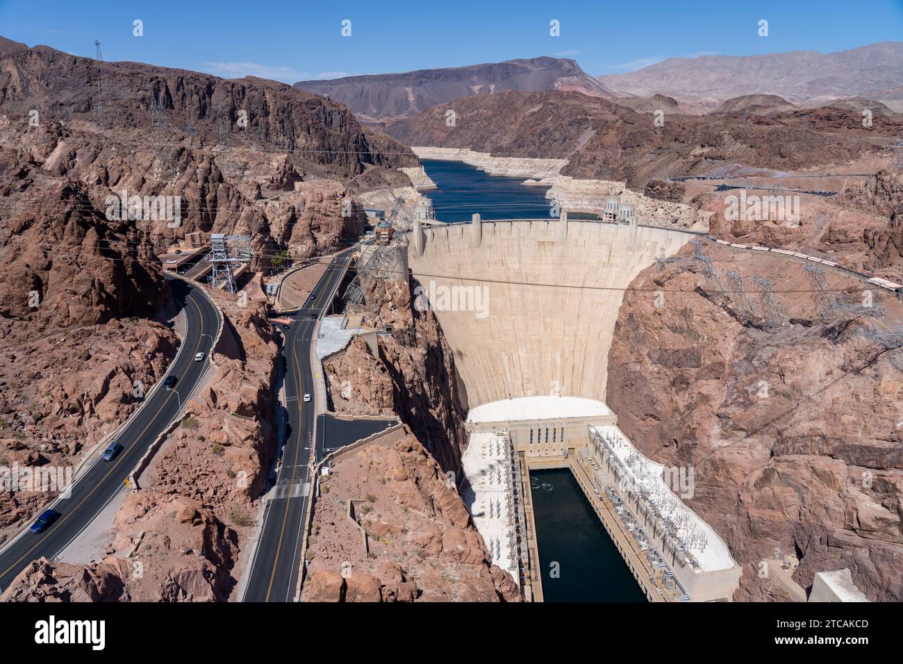 Barrage Hoover vu depuis le pont de contournement du barrage Hoover dans le Nevada, États-Unis, États-Unis - 29 mai 2023. Banque D'Images