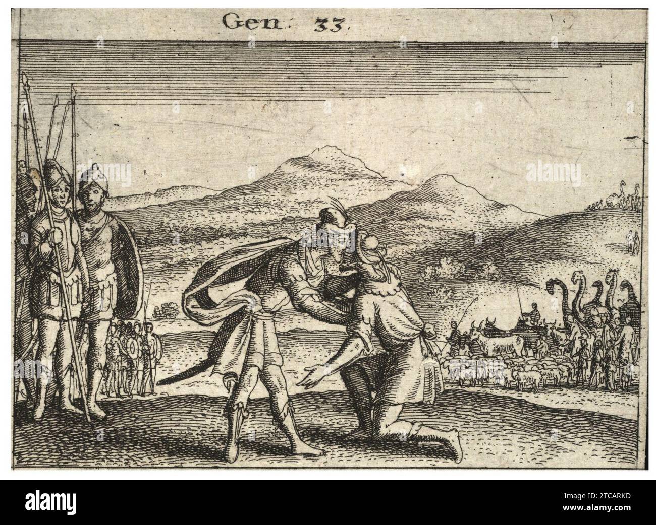 Venceslas Hollar - Réunion de Jacob et Esau (État 1). Banque D'Images