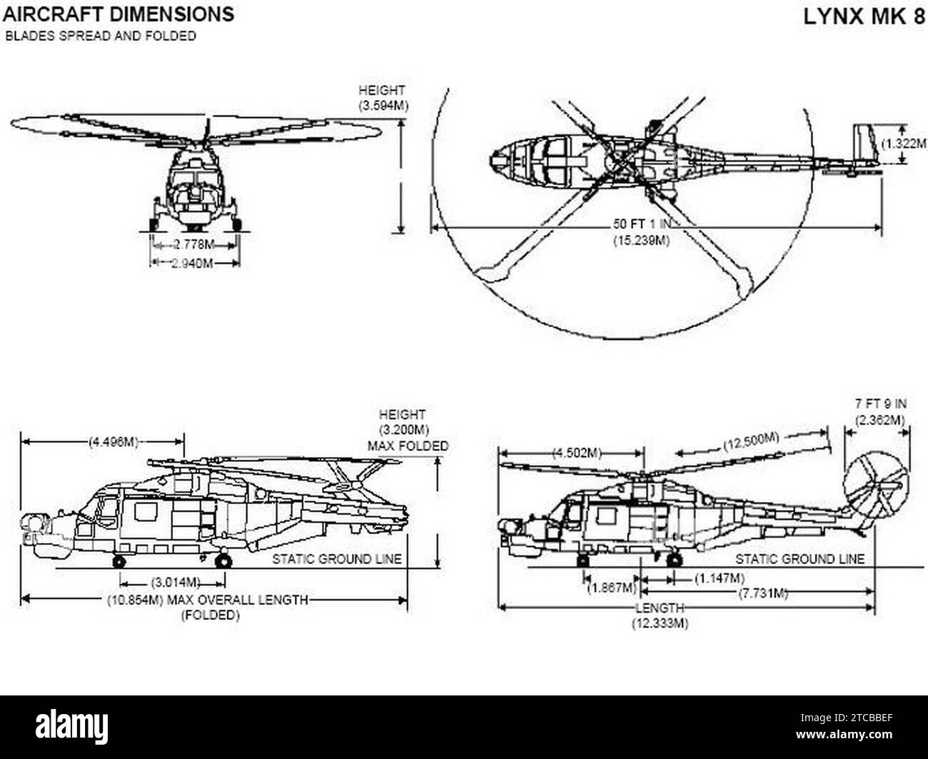 Dimensions de l'hélicoptère Westland Lynx Mk8. Banque D'Images