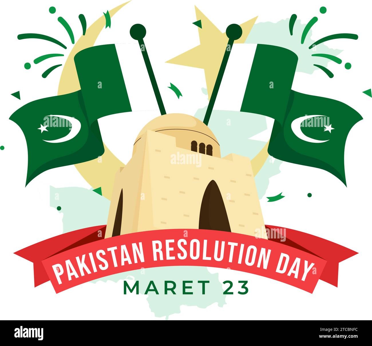 Joyeux Pakistan résolution Day Illustration vectorielle le 23 mars avec drapeau ondulant et monuments dans la conception de fond de dessin animé plat de vacances nationales Illustration de Vecteur