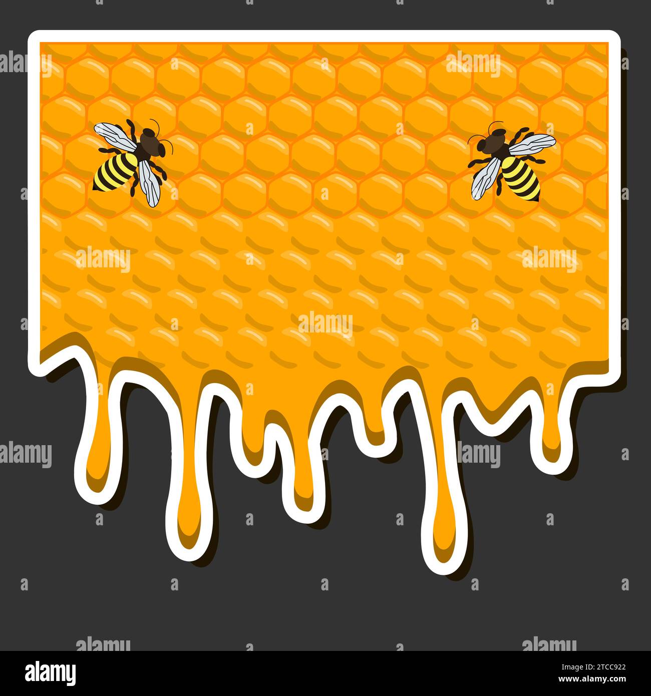 Goutte de miel d'abeille goutte de nid d'abeille hexagonal rempli de nectar doré, nid d'abeille composition d'été composé de miel naturel goutte, goutte sur wa Illustration de Vecteur