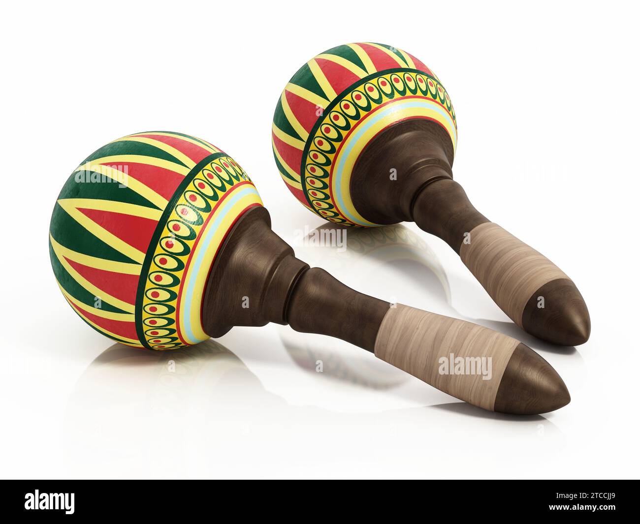 Une paire d'instrument de musique maracas isolé sur fond blanc. Illustration 3D. Banque D'Images