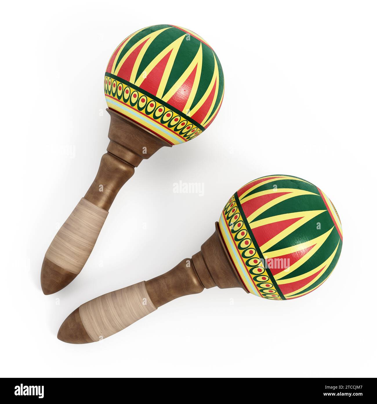 Une paire d'instrument de musique maracas isolé sur fond blanc. Illustration 3D. Banque D'Images