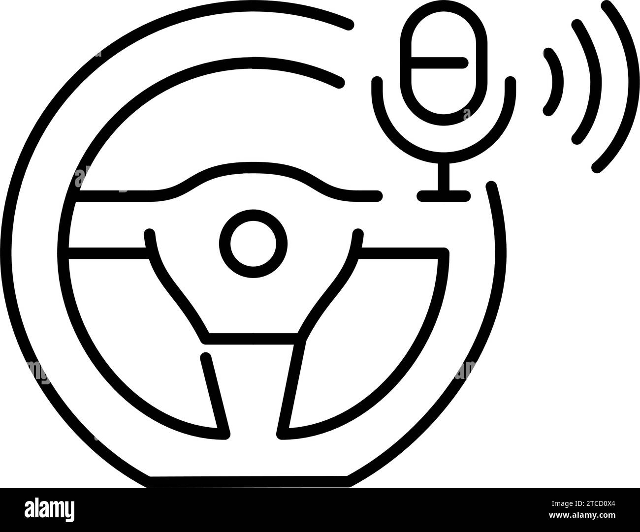 Volant et microphone. Assistant de voiture intelligent. Contour modifiable et parfait au pixel près Illustration de Vecteur