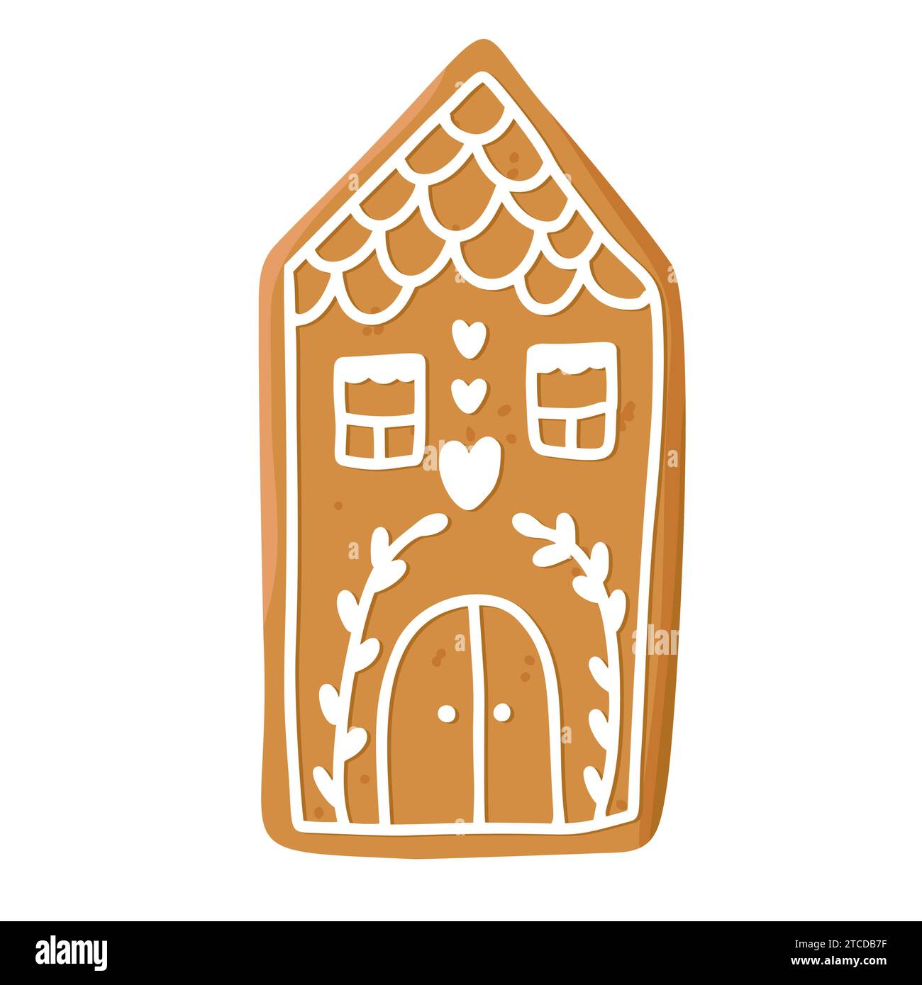 Biscuit de pain d'épice de Noël en forme de maison avec glaçage isolé sur fond blanc. Désert sucré fait maison festif. Illustration vectorielle Illustration de Vecteur