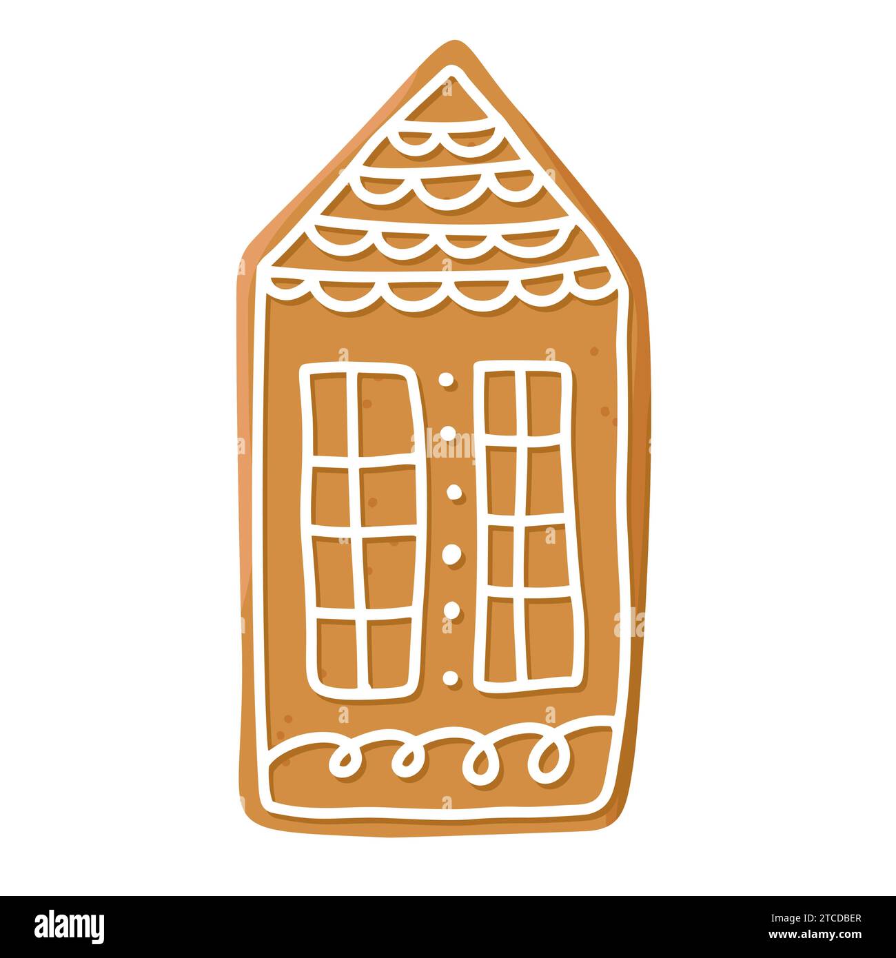 Biscuit de pain d'épice de Noël en forme de maison avec glaçage isolé sur fond blanc. Désert sucré fait maison festif. Illustration d'hiver de vecteur Illustration de Vecteur