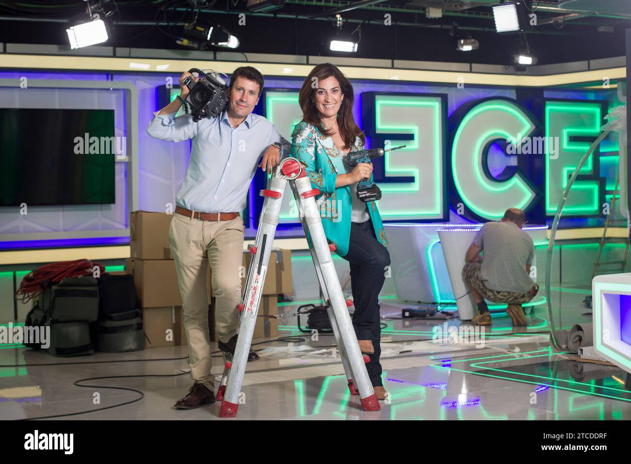 Madrid, 08/05/2018. Entretien avec Jose Luis Perez et Ana Samboal qui présentent un nouveau programme Trece TV. Photo : Isabel Permuy ARCHDC. Crédit : Album / Archivo ABC / Isabel B. Permuy Banque D'Images