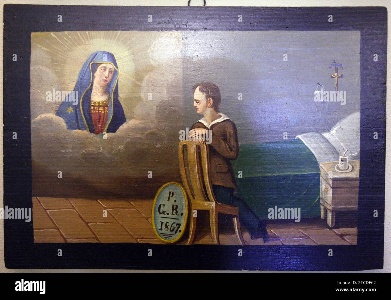 Italie Emilie Romagne province de Modène Campogalliano : Santuario della Beeata Vergine della Sassola comprimés votifs en bois. La plus grande collection de la région de Modène Banque D'Images