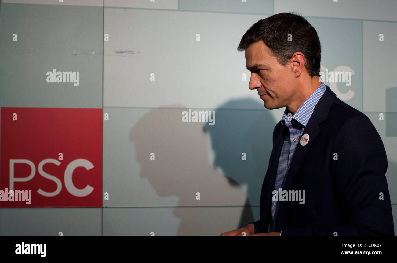 Barcelone, 09/10/2017. Conférence de presse de Pedro Sánchez et Miquel Iceta au siège du PSC à Barcelone. Photo : Ignacio Gil Archdc. Crédit : Album / Archivo ABC / Ignacio Gil Banque D'Images