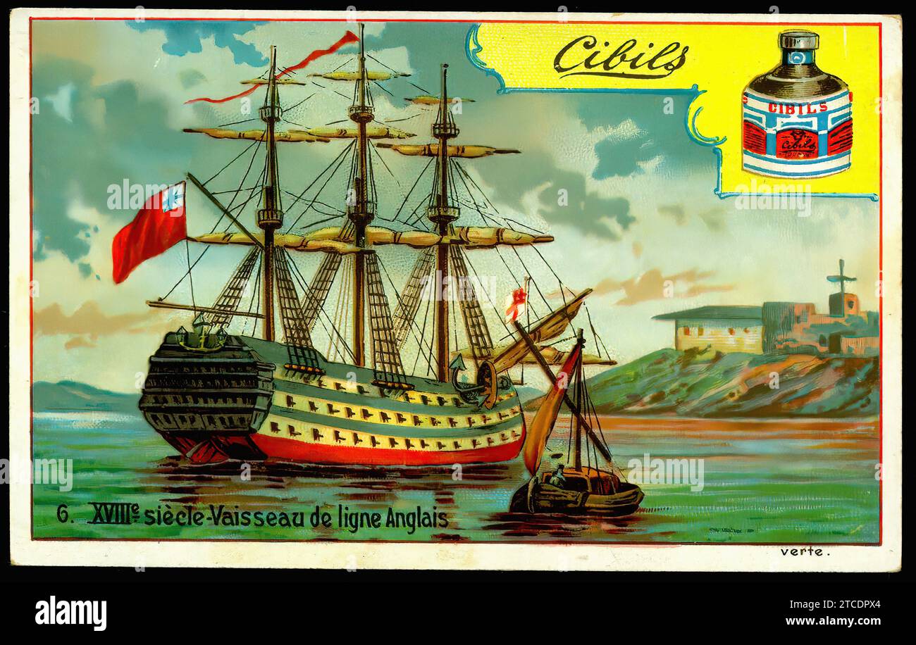 Anglais 18e siècle navire de la ligne - Vintage Cibils Tradecard, époque Belle époque Banque D'Images