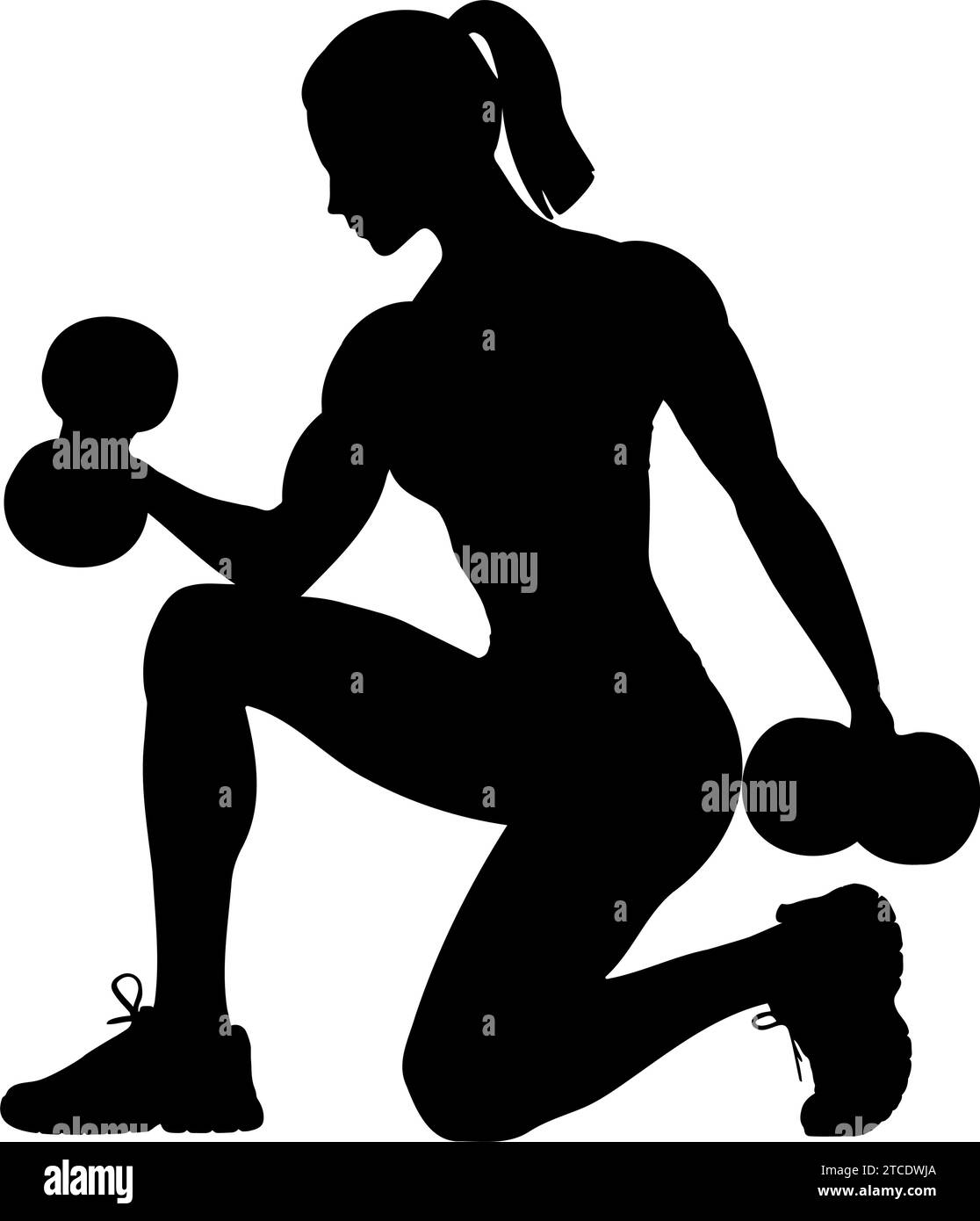 Silhouette féminine de bodybuilder soulevant des haltères. Illustration vectorielle Illustration de Vecteur