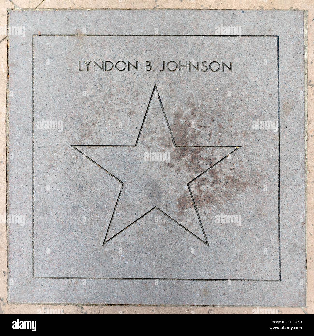 Austin, Texas - 3 novembre 2023 : étoile au Walk of Fame pour Lyndon B. Johnson aux stockyards à Austin Texas. Ils honorent des personnes célèbres dans le wi Banque D'Images
