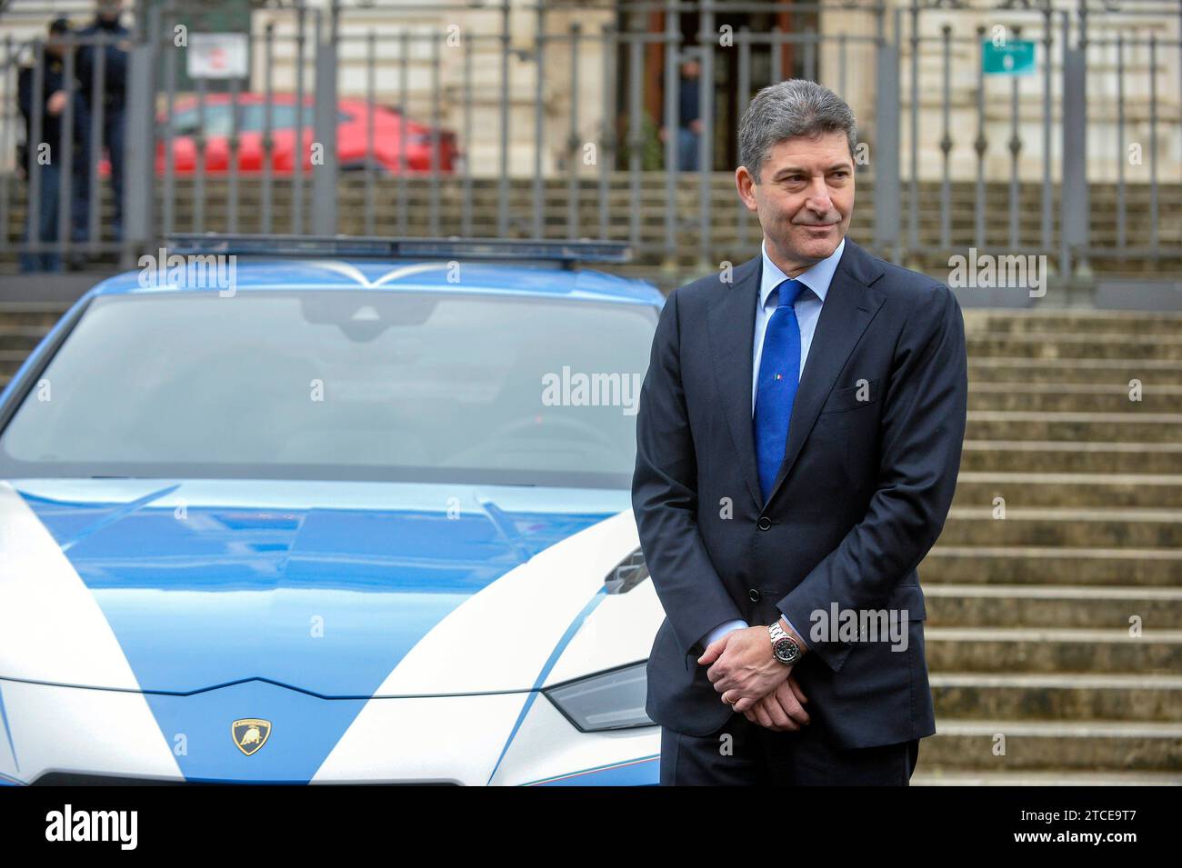 Italie, Rome, 12 décembre 2023 : cérémonie de remise de trois nouveaux Lamborghini Urus à la police d'Etat, sur la photo Vittorio Pisani, chef de la police. Photo © Stefano Carofei/Sintesi/Alamy Live News Banque D'Images