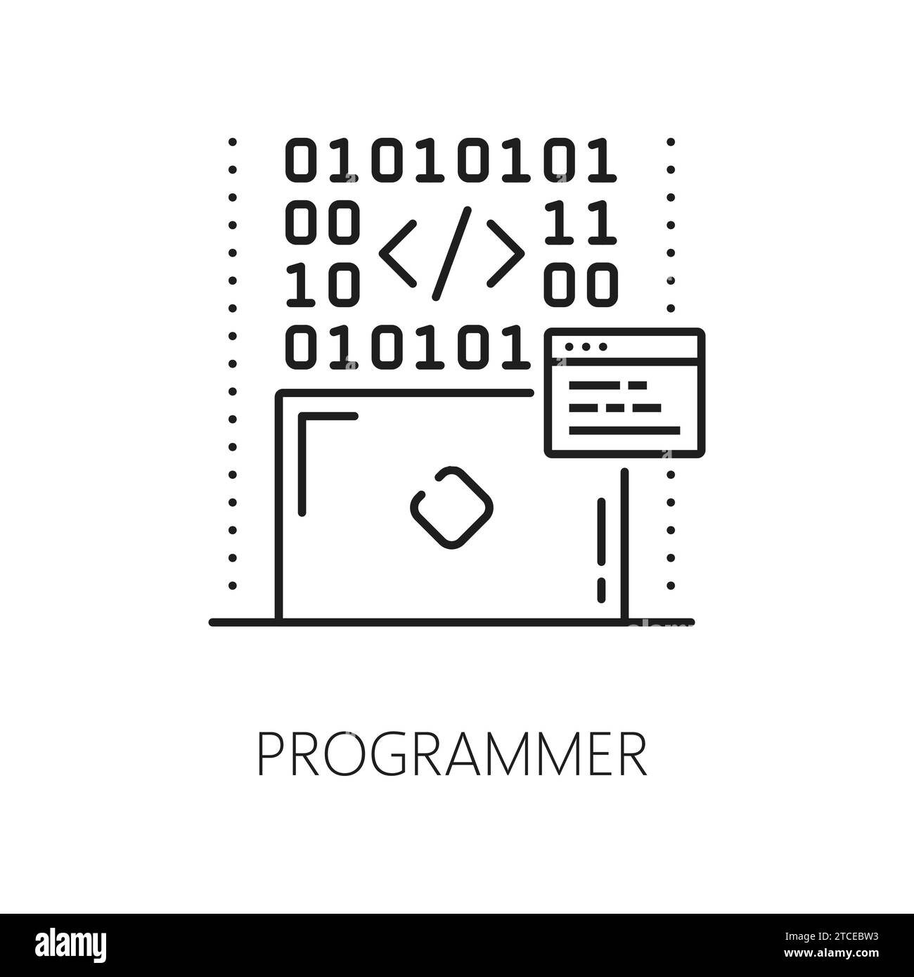 Programmeur IT spécialiste icône d'ingénieur logiciel ou développeur de technologie numérique, vecteur de ligne. Programme informatique, développeur ou programmeur d’applications mobiles, spécialiste IT business en programmation UI ou UX Illustration de Vecteur