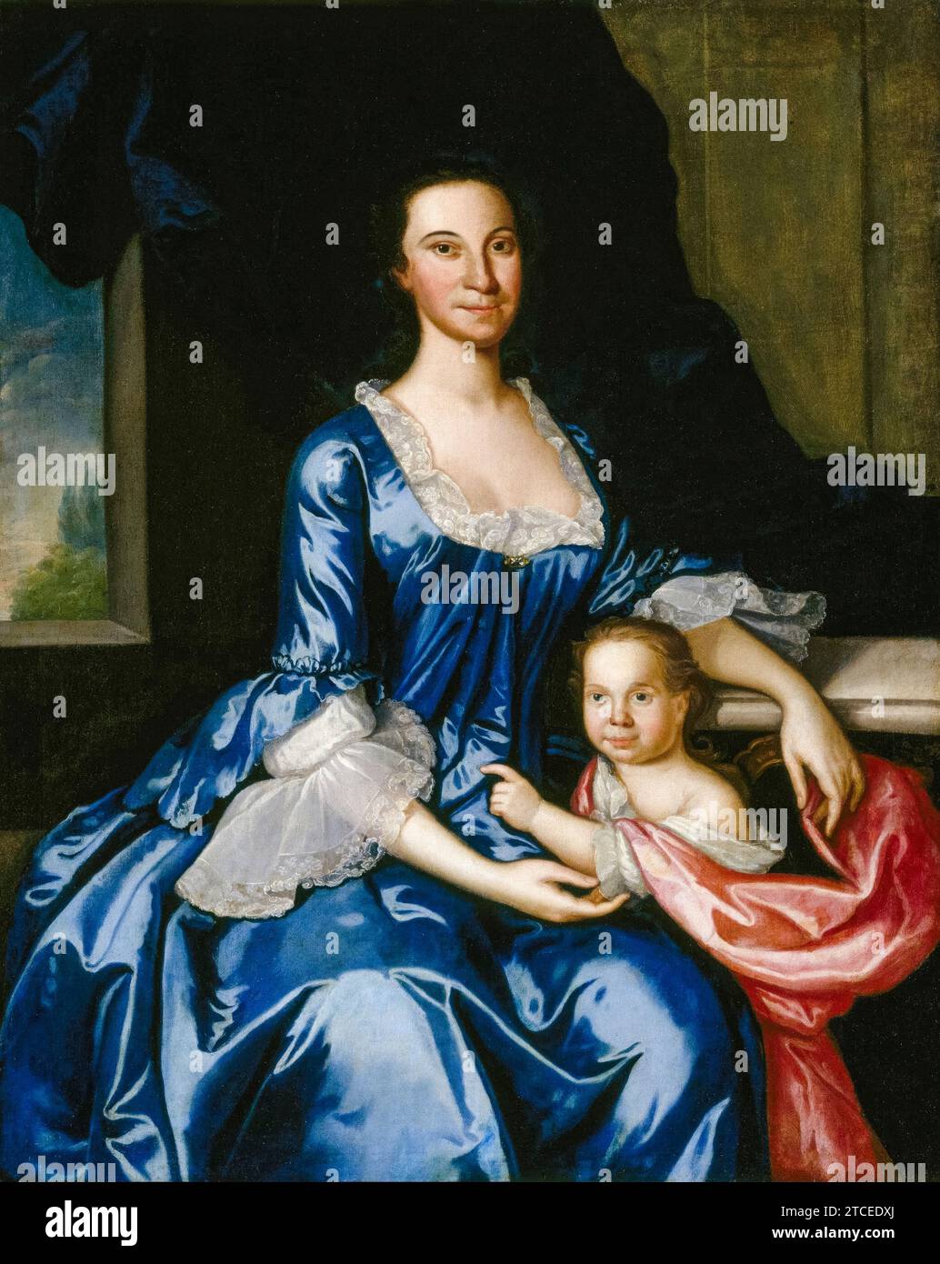 Portrait de Mme Matthew Tilghman (Anna Lloyd, 1724-1794), et de sa fille, Anna Maria (1755-1843), peinture à l'huile sur toile de John Hesselius, 1757 Banque D'Images