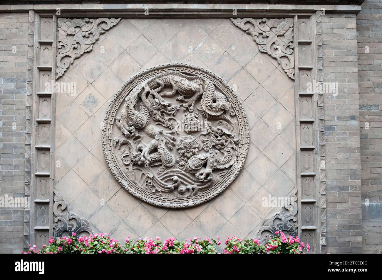 Sculpture sur pierre, Pingyao, Chine. Banque D'Images