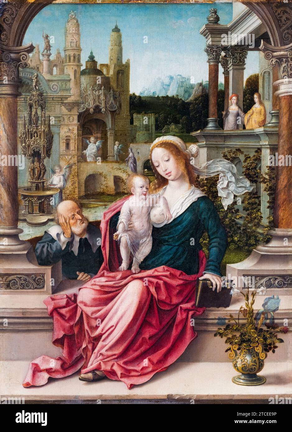 Jan Gossaert peinture, la Sainte famille, huile sur panneau, 1507-1508 Banque D'Images