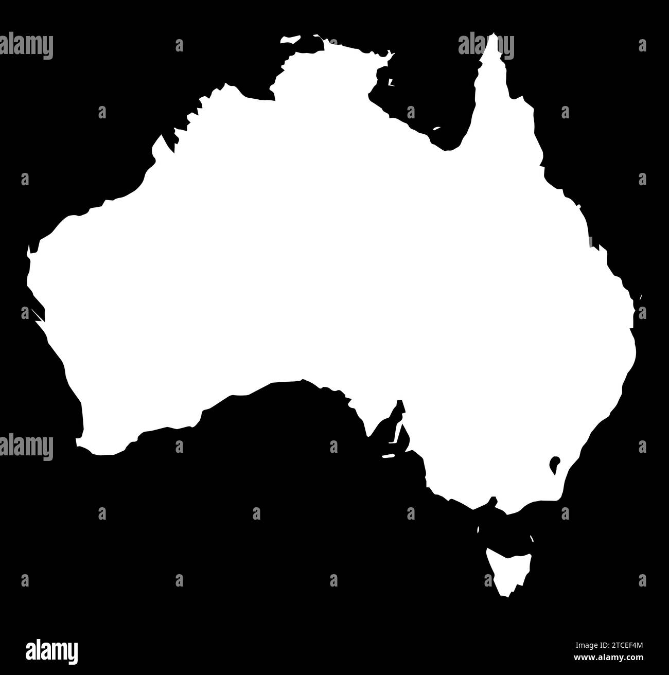 Carte silhouette en blanc de l'Australie sur fond noir Banque D'Images