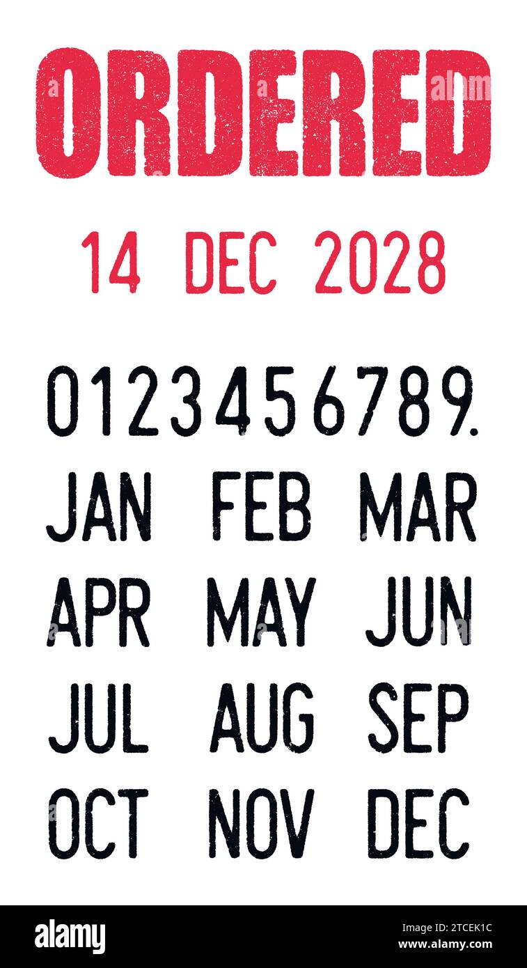 Illustration vectorielle du mot commandé avec des timbres de dates modifiables (jours, mois, années) Illustration de Vecteur