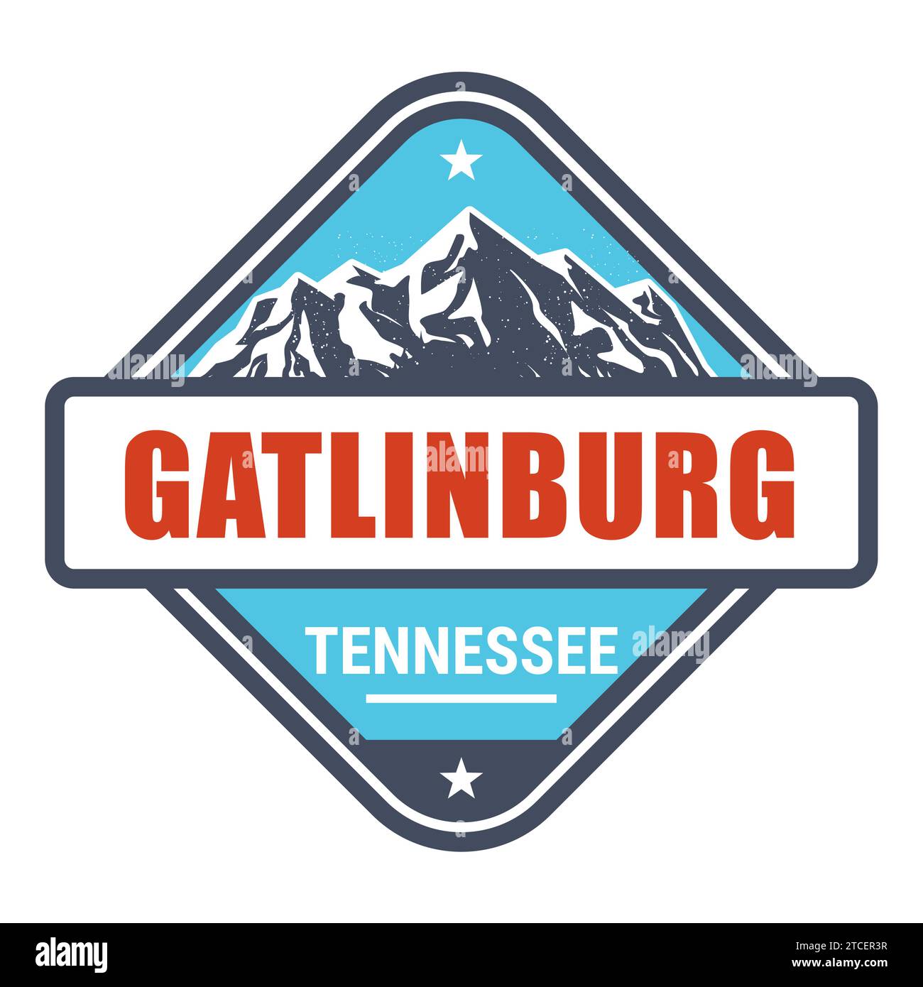 Gatlinburg, timbre de la station de ski du Tennessee, emblème avec des montagnes enneigées, Great Smoky Mountains, vecteur Illustration de Vecteur