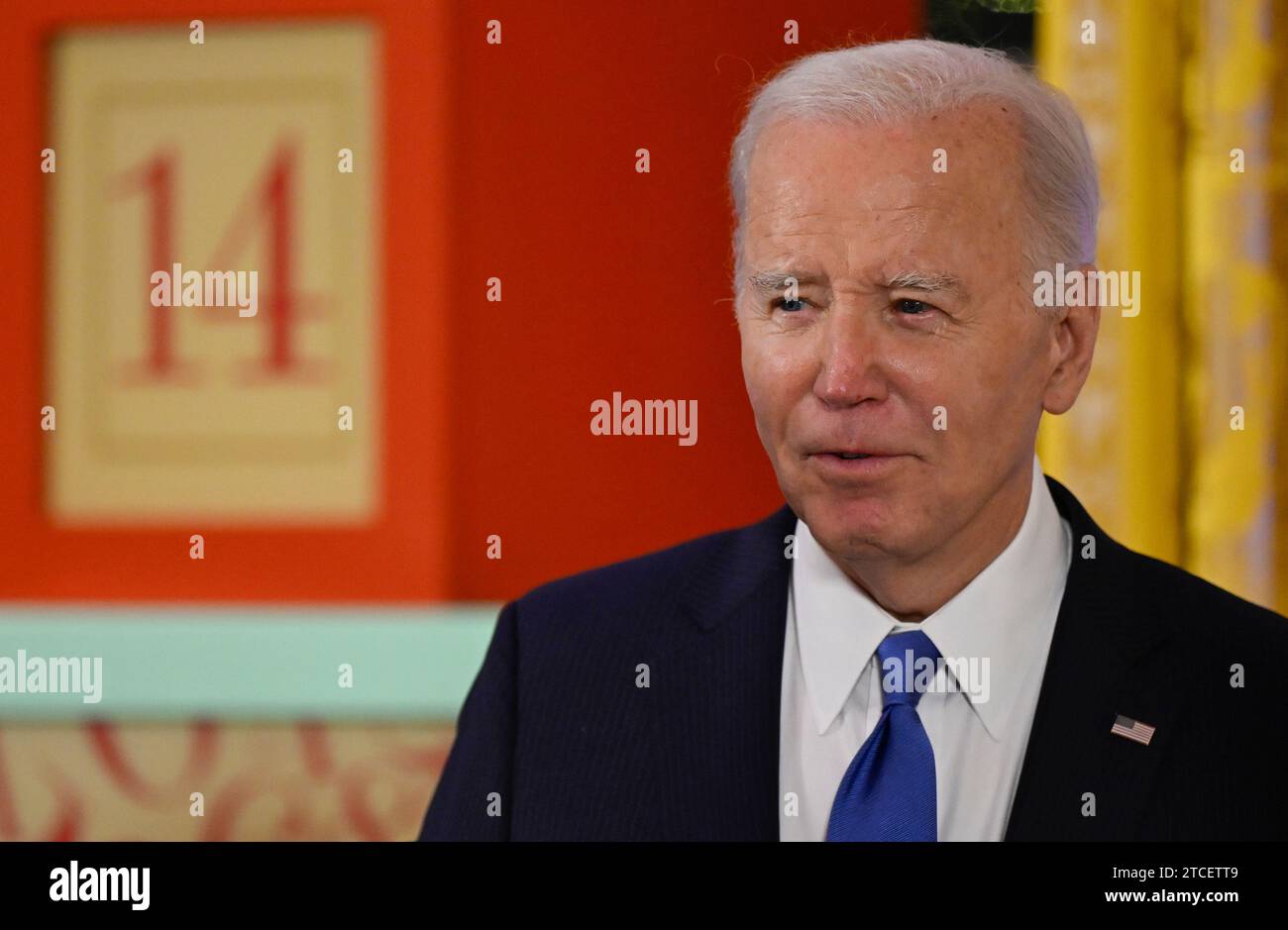 Washington, États-Unis. 11 décembre 2023. Le président AMÉRICAIN Joe Biden organise une réception Hanukkah dans la salle est de la Maison Blanche à Washington, DC, le 11 décembre 2023. (Photo Andrew Caballero-Reynolds/Pool/Sipa USA) crédit : SIPA USA/Alamy Live News Banque D'Images